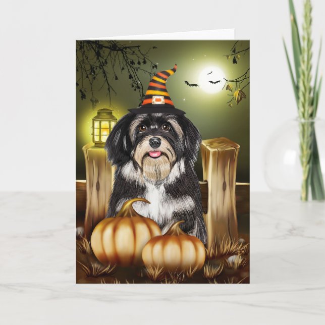Havanese Hund with Witch Hat Halloween Gift Idea Kort (Framsida)