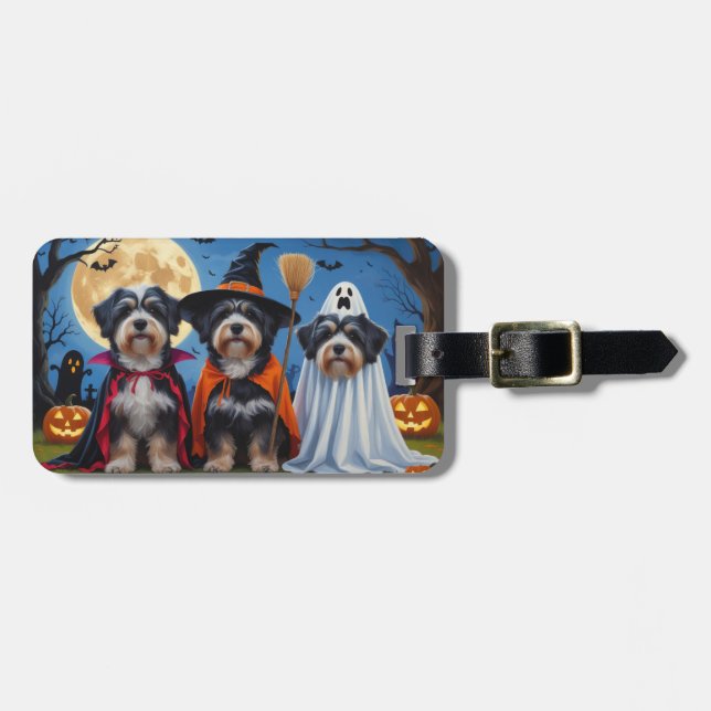 Havanese Hundar Pumpkin Halloween Funny Bagagebricka (Horisontell Framsida)