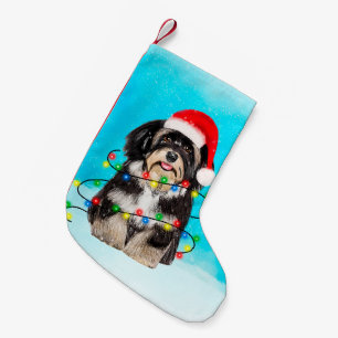 Havanese hundsitta på ljus för strandjulhatt liten julstrumpa