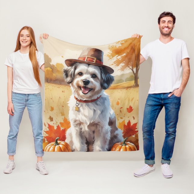 Havanese in Höst löv Thanksgiving Art Fleecefilt (På plats)