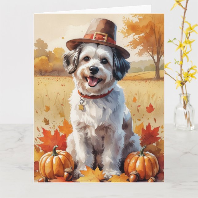 Havanese in Höst löv Thanksgiving Art Kort (Gul blomma)