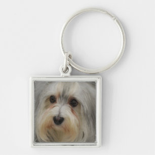 Havanese Keychain Fyrkantig Silverfärgad Nyckelring
