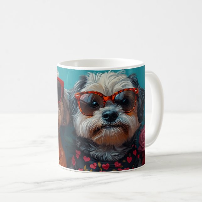 Havanese med hjärta rosor Alla hjärtans dag Kaffemugg (Framsida höger)