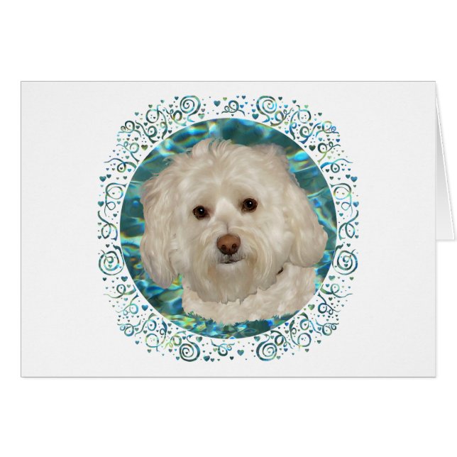 Havanese på turkos vatten hälsningskort (Framsidan Horizontal)
