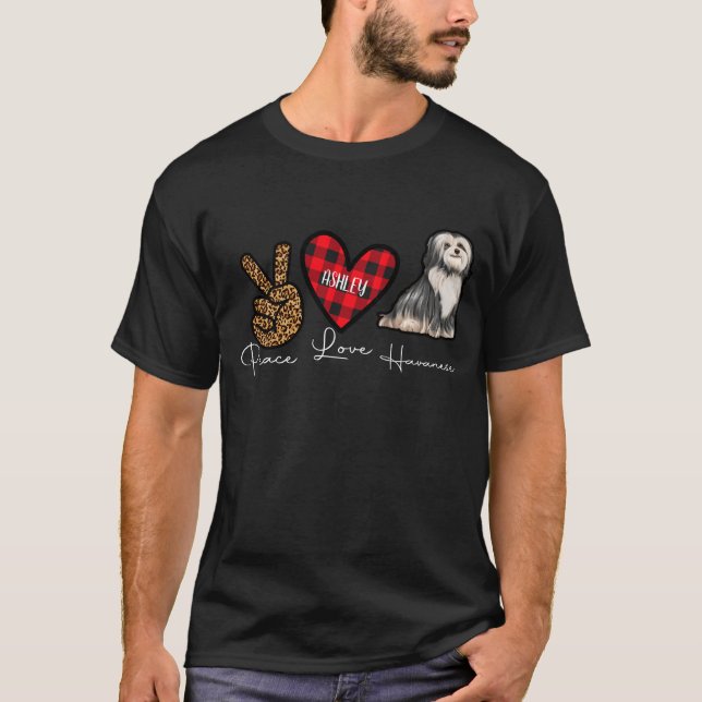 Havanese Play Peace Kärlek Cute Hund T Shirt (Framsida)