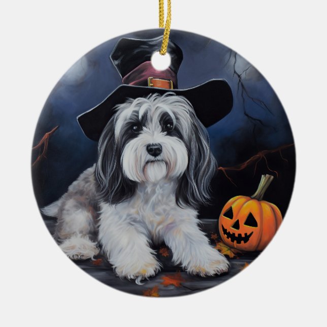 Havanese Pumpkins Halloween Scary Julgransprydnad Keramik (Framsidan)