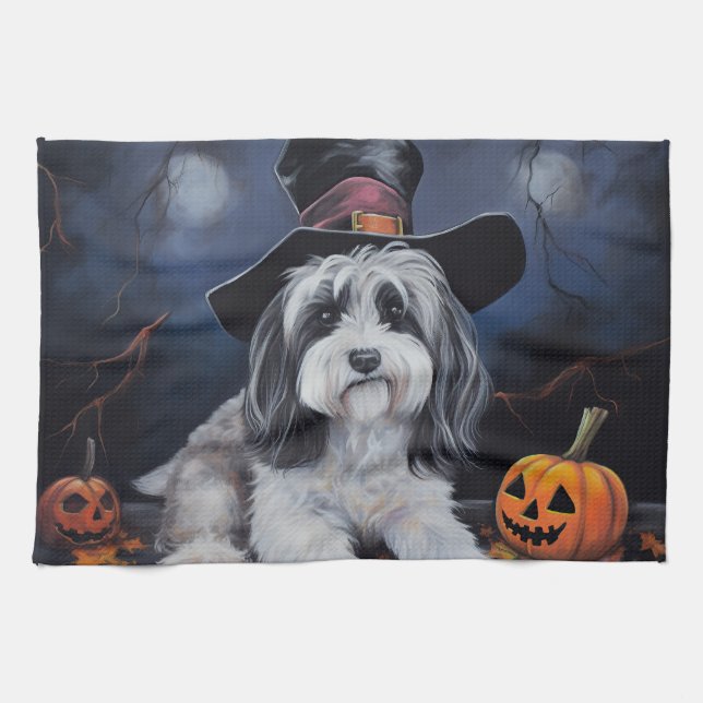 Havanese Pumpkins Halloween Scary Kökshandduk (Horisontell)
