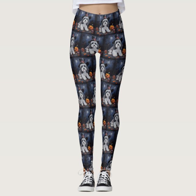 Havanese Pumpkins Halloween Scary Leggings (Framsida)