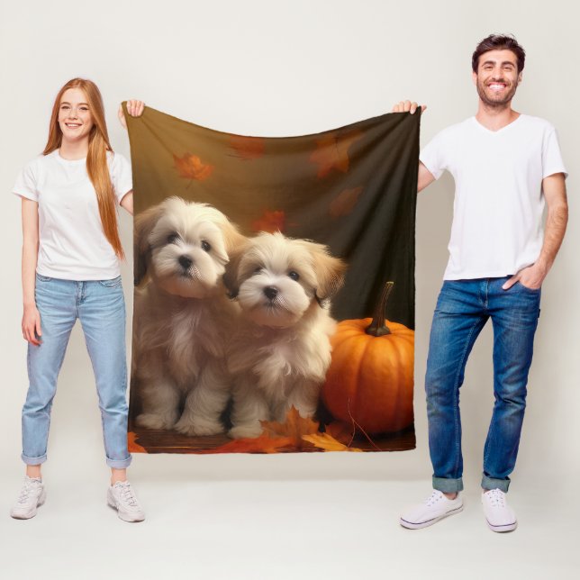 Havanese Puppy Autumn Delight Pumpkin Fleecefilt (På plats)
