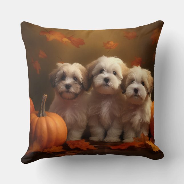 Havanese Puppy Autumn Delight Pumpkin Kudde (Baksida)