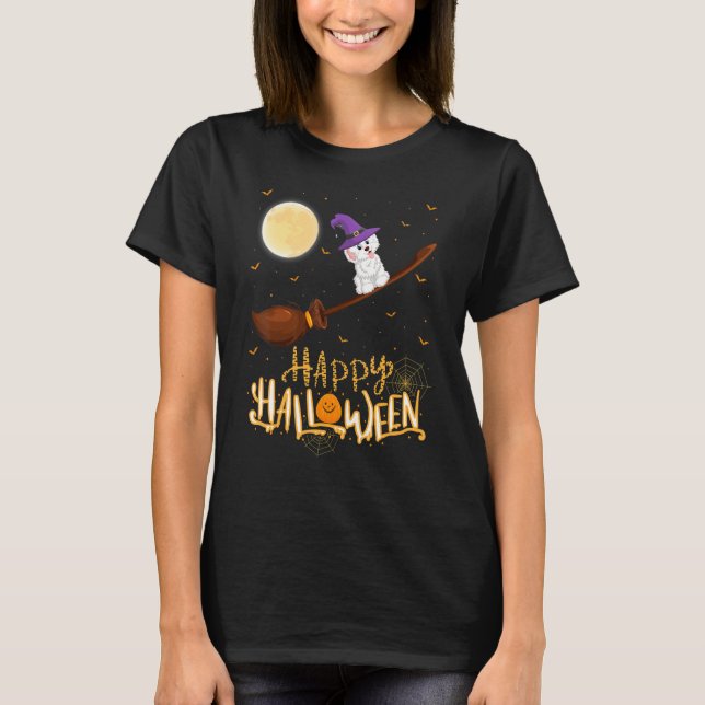 Havanese Ride Witch Pistol Havanese Hund Halldue T Shirt (Framsida)