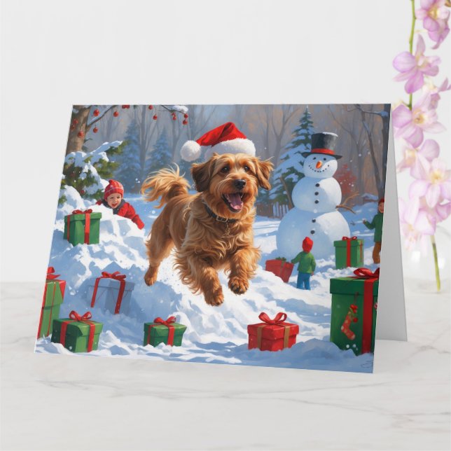 Havanese Runin i Snö med jul Hat Kort (Orkide)