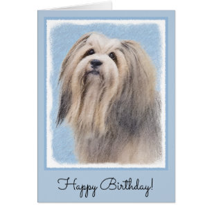 Havanese (silver) målning - gullig original- hälsningskort