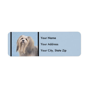 Havanese (silver) målning - gullig original- returadress etikett