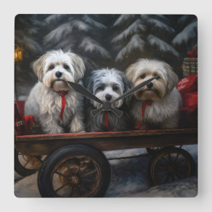 Havanese Snowy Sleigh-juldekalor Fyrkantig Klocka