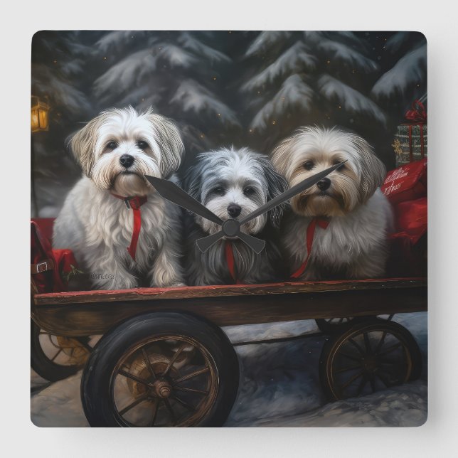 Havanese Snowy Sleigh-juldekalor Fyrkantig Klocka (Framsida)