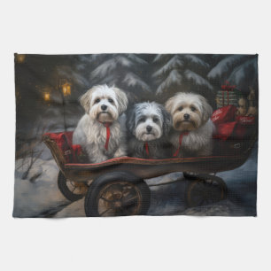 Havanese Snowy Sleigh-juldekalor Kökshandduk