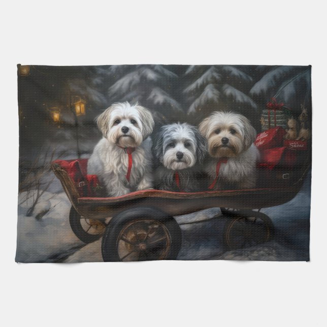 Havanese Snowy Sleigh-juldekalor Kökshandduk (Horisontell)