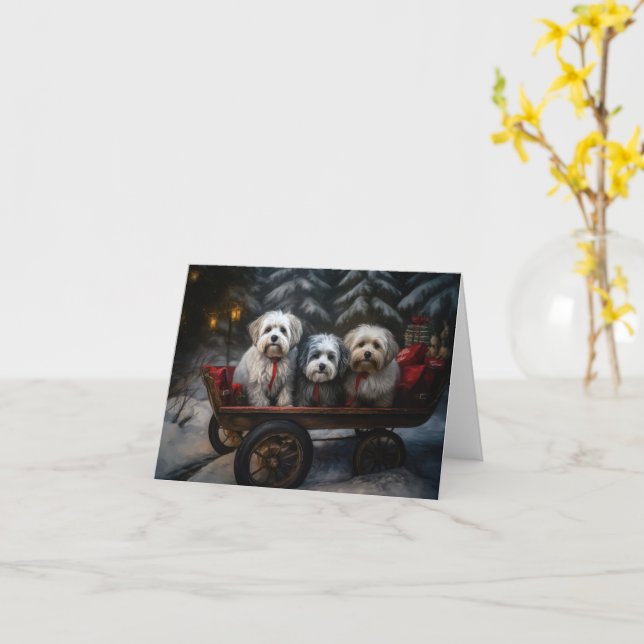 Havanese Snowy Sleigh-juldekalor Kort (Gul blomma)