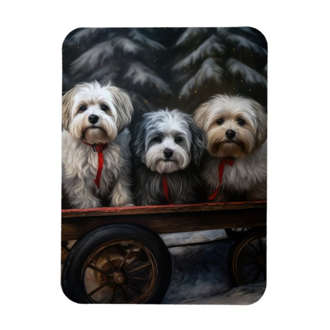 Havanese Snowy Sleigh-juldekalor Magnet (Vertikal)