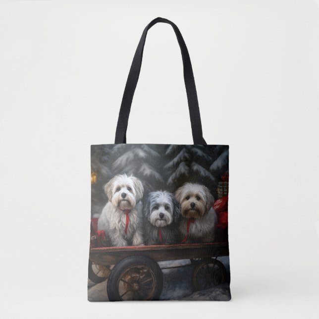 Havanese Snowy Sleigh-juldekalor Tygkasse (Framsida)