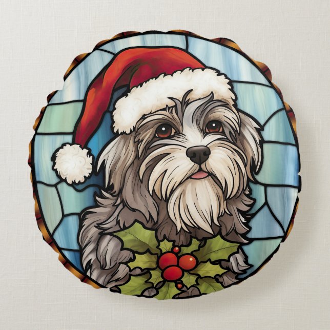 Havanese Stached Glass jul Rund Kudde (Framsidan)