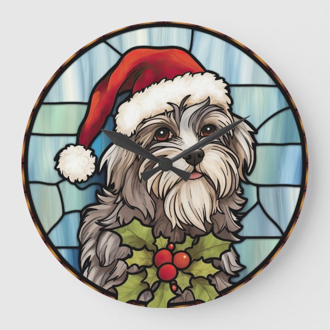 Havanese Stached Glass jul Stor Klocka (Framsida)
