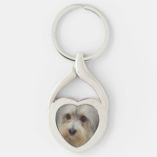 Havanese Twisted Heart Silverfärgad Nyckelring (Framsidan)