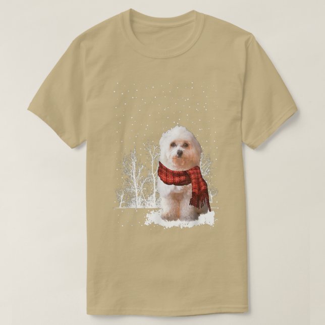 Havanese vinterhalsduk  Hundar Träd Skog Snö Jul T Shirt (Design framsida)