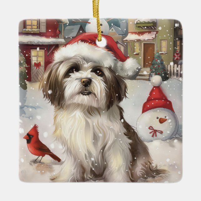 Havanese Winter Wonderland jul Joy Julgransprydnad Keramik (Framsida)
