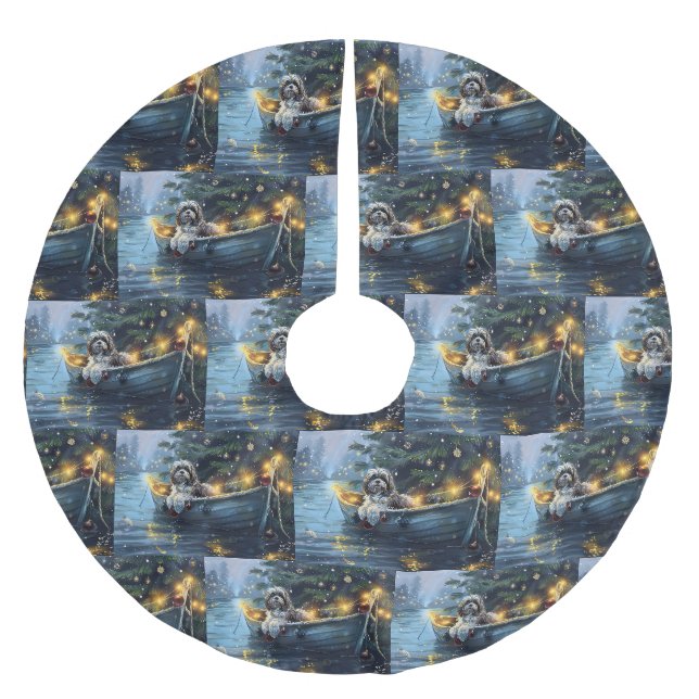 Havaneser Jul Festlig resa Julgransmatta Borstad Polyester (Framsidan)