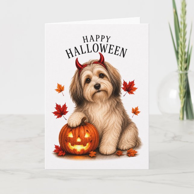 Havanesiska Halloween Djävulshund Kort (Framsida)