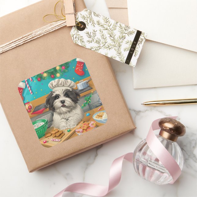Havanesiska Holiday Bakning: Festiv Jul Fyrkantigt Klistermärke (Gifting)