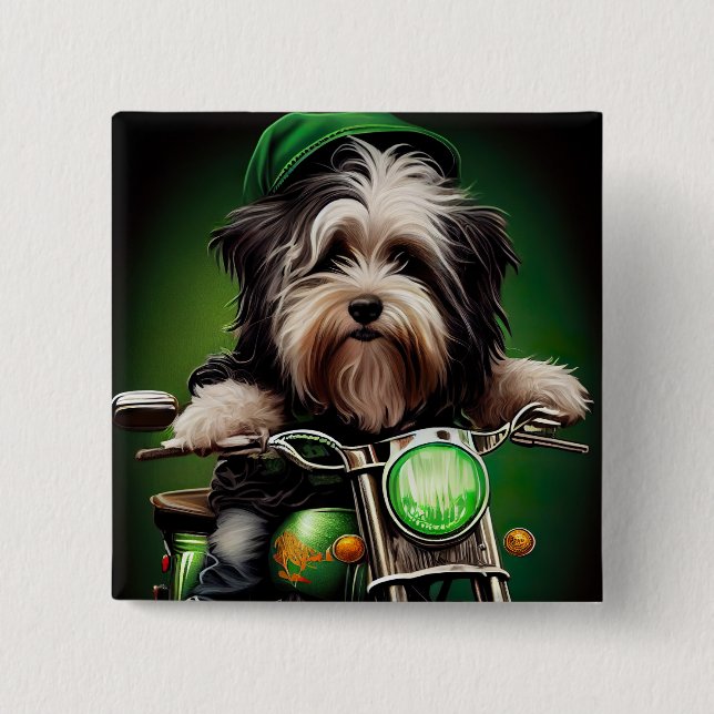 Havanesiska hund kör cykel St. Patrick's Day Knapp (Framsida)