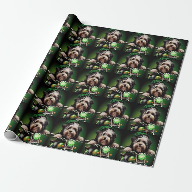 Havanesiska hund kör cykel St. Patrick's Day Presentpapper (Utrullad)