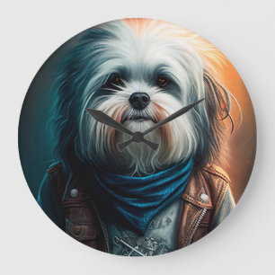 Havanesiska hund på cykel digital målning stor klocka