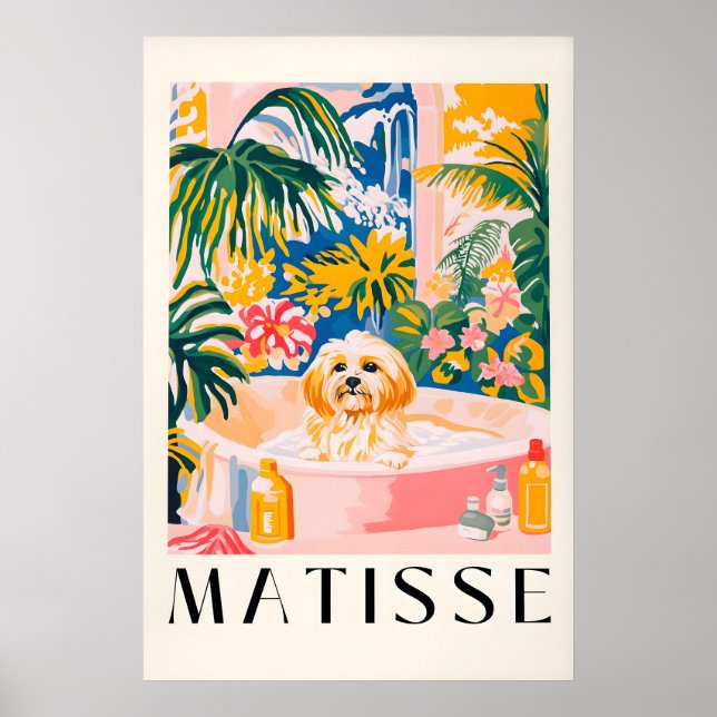 Havanesiska hundar i badkar Konsttryck Matisse-sti Poster (Framsidan)