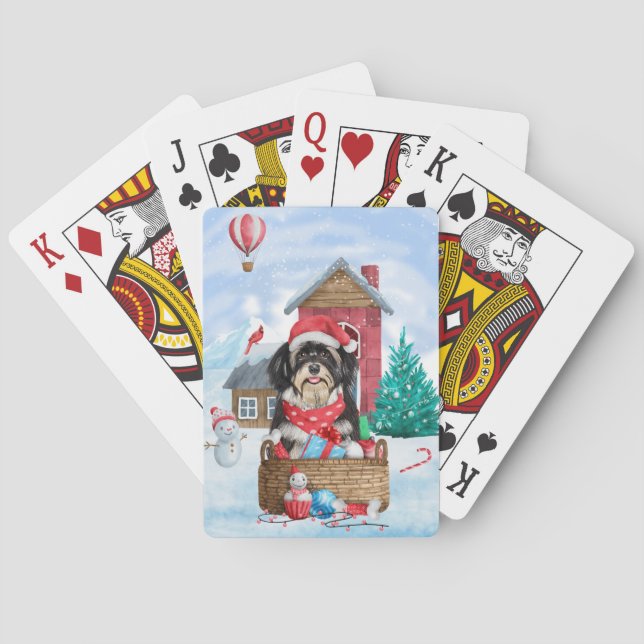 Havanesiska hundar i snö Jul Hund Hus  Casinokort (Baksidan)