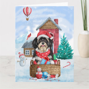 Havanesiska hundar i snö Jul Hund Hus Kort