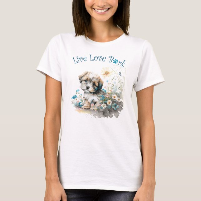 Havanesiska hundmamma blommig t shirt (Framsida)