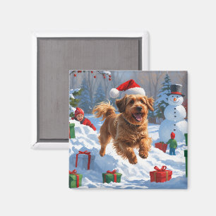 Havanesiska springer i snö med julhatt magnet