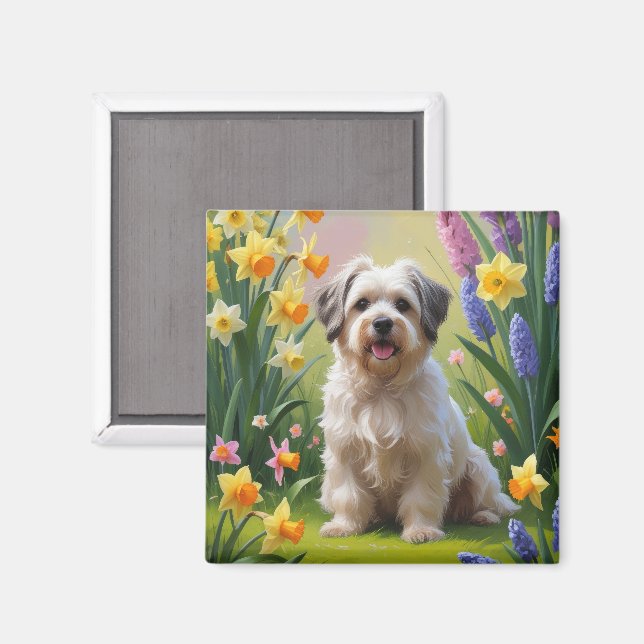 Havanesiskt hund vårblommor målning  magnet (Front/Back)