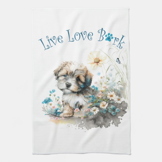 Havanesiskt hundmamma blommig kökshandduk (Vertikal)