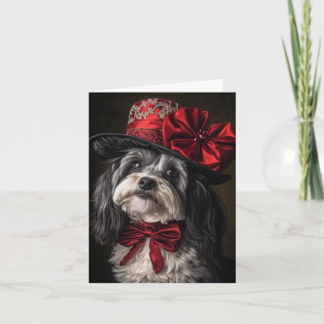 Havanesiskt jul elegant viktoriansk hund helgkort (Framsida)