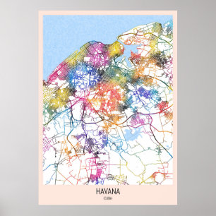 Havanna Cuba City Karta Poster