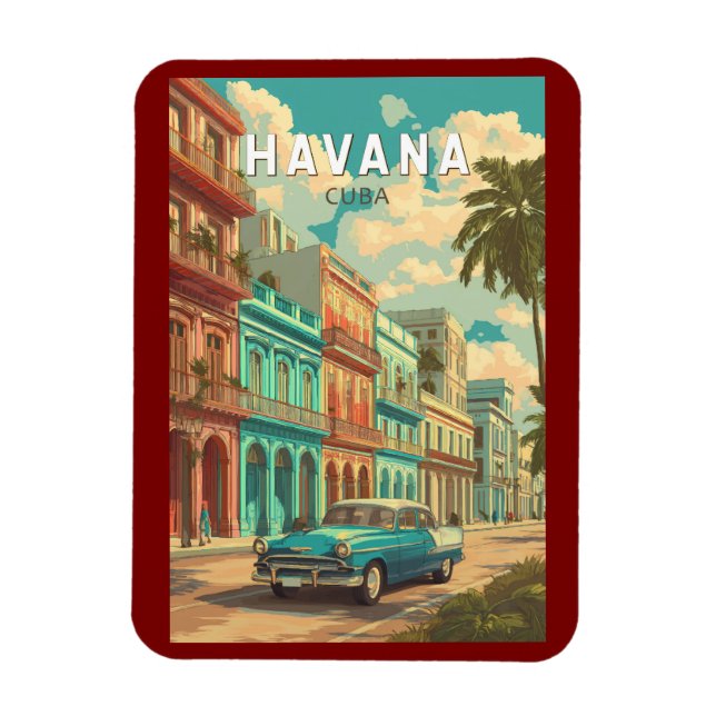 Havanna Cuba Illustration Travel Art Vintage Magnet (Vertikal)
