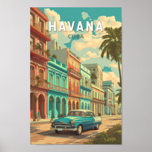 Havanna Cuba Illustration Travel Art Vintage Poster