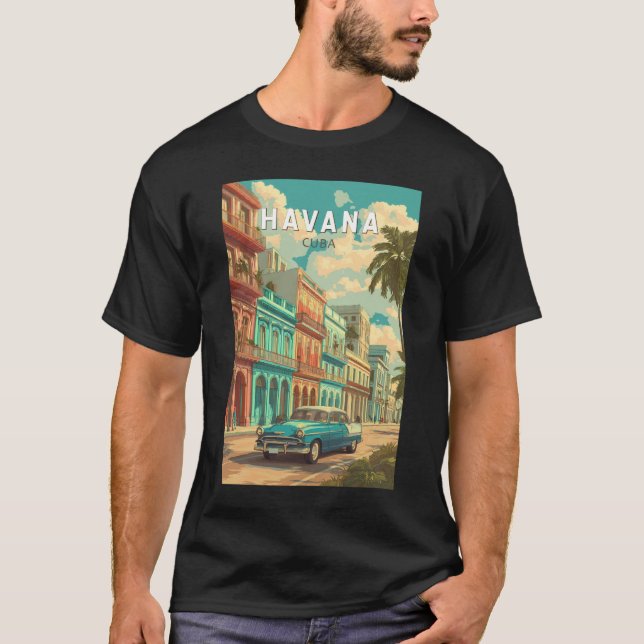 Havanna Cuba Illustration Travel Art Vintage T Shirt (Framsida)