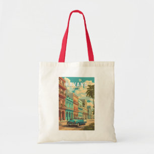 Havanna Cuba Illustration Travel Art Vintage Tygkasse