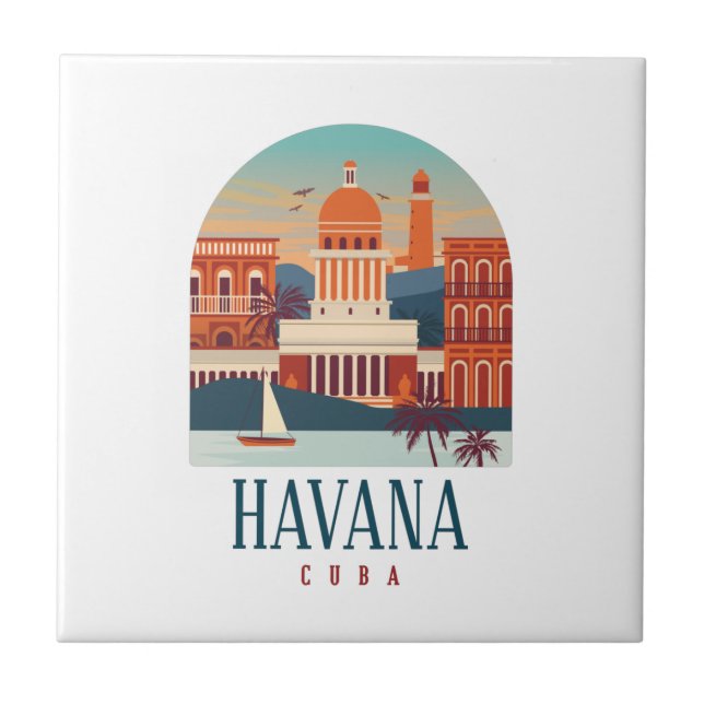 Havanna Cuba Island Vintage Minimal Retro City Kakelplatta (Framsidan)